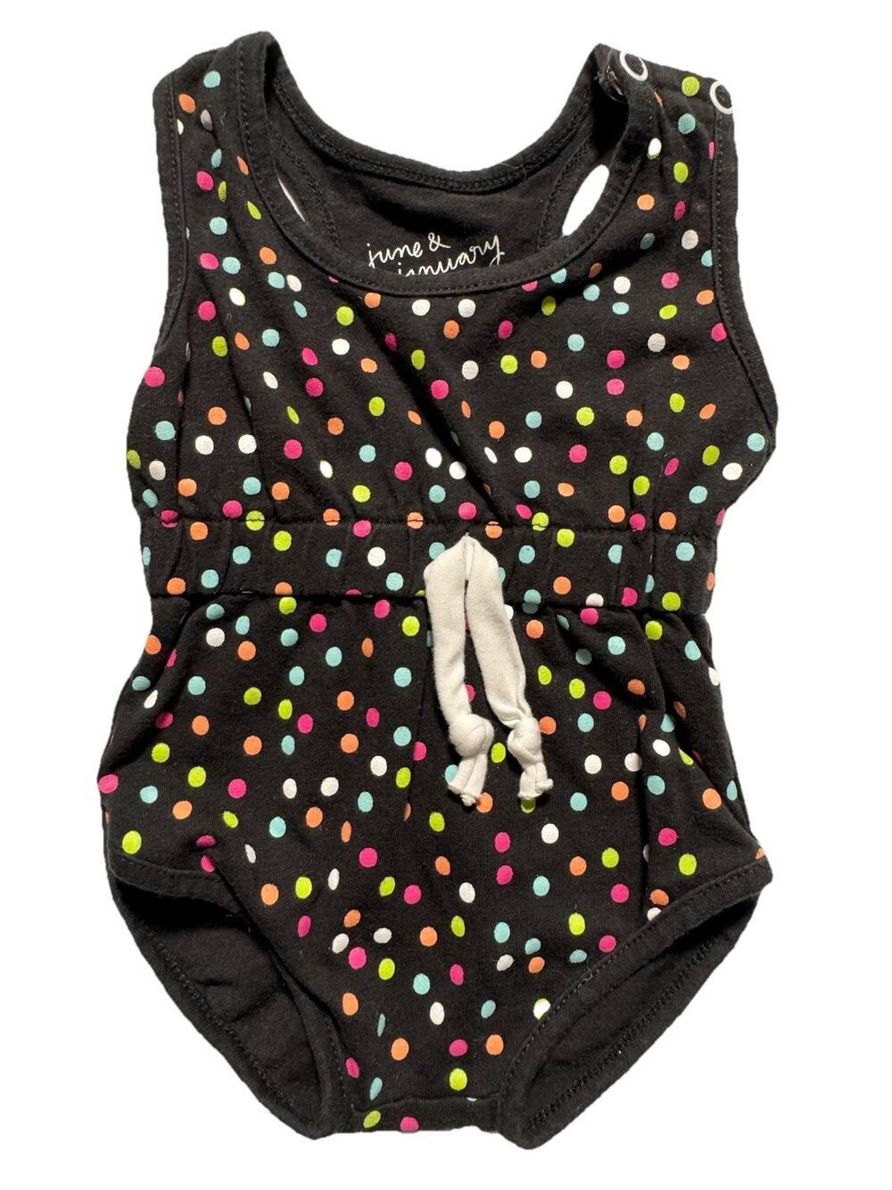 June & January Baby Girl Polka Dot Romper Black Multicolor 0-6M